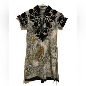 Elegant Boho Black and Multicolor Women's Dress Size XS